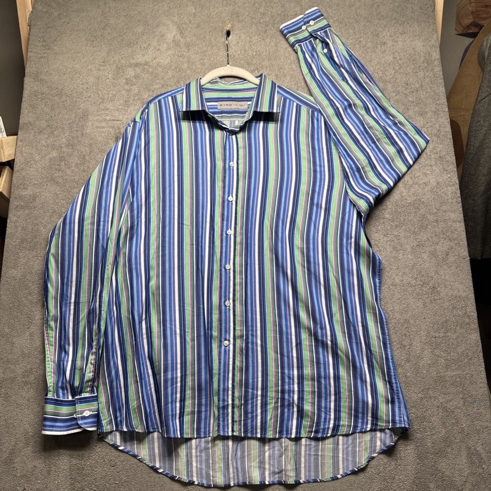 Etro Men's Multicolor Stripe Spread Collar Button Down‎ Shirt 46 Made in Italy - Picture 2 of 8